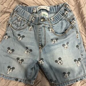 Zara Kids Light Blue Mickey Mouse Denim Shorts